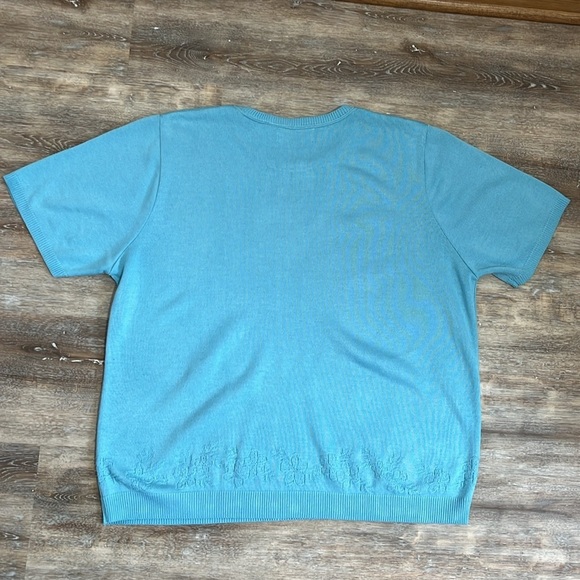 Alfred Dunner Women's XL Summer Sweater Teal Blue Palm Trees Tropical Minimalist - Picture 2 of 9